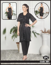Buy Florea - 3 Pcs Nighty Set With Gown - 001 in Pakistan