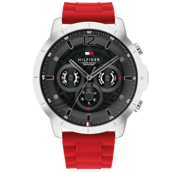 Buy Tommy Hilfiger Men's Quartz Red Silicone Strap Grey Dial 50mm Watch 1710490 in Pakistan