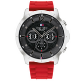 Buy Tommy Hilfiger Men's Quartz Red Silicone Strap Grey Dial 50mm Watch 1710490 in Pakistan