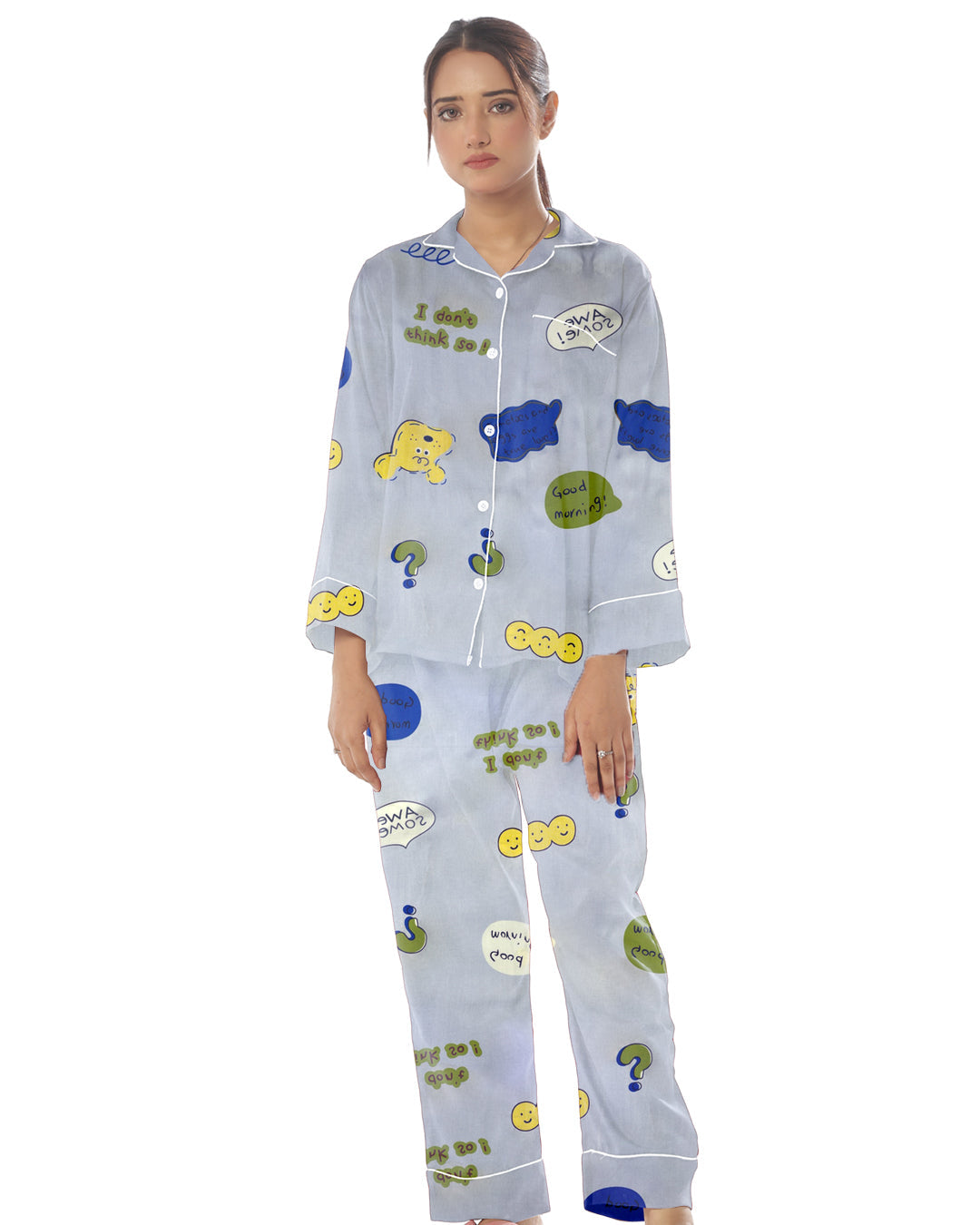Buy Linen Pajama Suit with Scrunchie - Happy Snooze in Pakistan