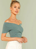 Buy Shein Unity Ribbed Off The Shoulder Crisscross Top in Pakistan