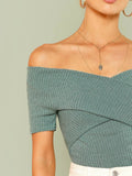 Buy Shein Unity Ribbed Off The Shoulder Crisscross Top in Pakistan