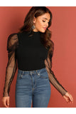 Buy SHEIN Mesh Puff Sleeve Mock Neck Top in Pakistan
