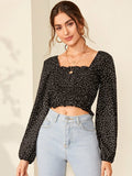 Buy Shein Polka Dot Smocked Lettuce Edge Crop Top in Pakistan