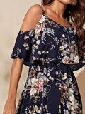 Buy SHEIN VCAY Cold Shoulder Flounce Foldover Floral Dress in Pakistan
