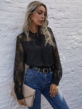 Buy SHEIN Contrast Lace Tie Neck Frill Trim Blouse in Pakistan