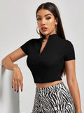 Buy Shein Unity Mock Neck Zip Half Placket Rib Knit Top in Pakistan