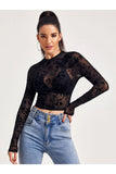Buy SHEIN Mock-Neck Flocked Mesh Top Without Bra in Pakistan