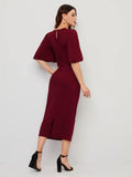 Buy Shein Modely Butterfly Sleeve Keyhole Back Split Hem Dress in Pakistan