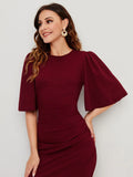 Buy Shein Modely Butterfly Sleeve Keyhole Back Split Hem Dress in Pakistan
