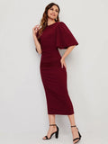 Buy Shein Modely Butterfly Sleeve Keyhole Back Split Hem Dress in Pakistan