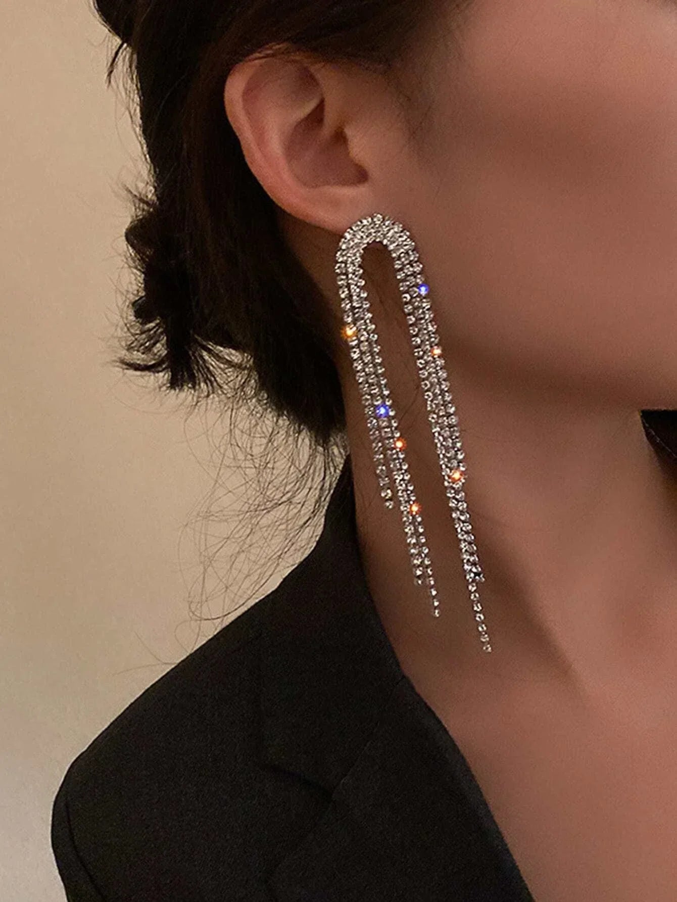 Buy Shein Rhinestone Tassel Decor Drop Earrings in Pakistan
