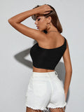 Buy Shein Solid One Shoulder Crop Top in Pakistan