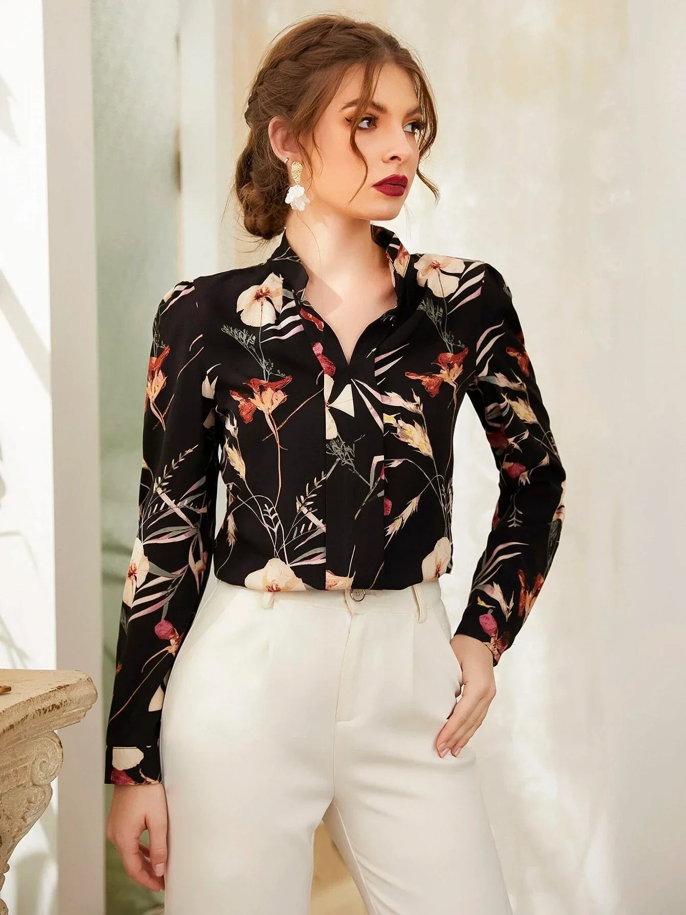 Buy SHEIN Floral Print Notch Neck Blouse in Pakistan