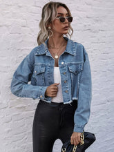 Buy Shein Decorative Pocket Drop Shoulder Raw Hem Denim Jacket in Pakistan