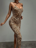 Buy Shein Sxy Leopard Print Strap Detail Bodycon Dress in Pakistan