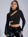 Buy Shein Sxy Stand Collar Cutout Crop Tee in Pakistan