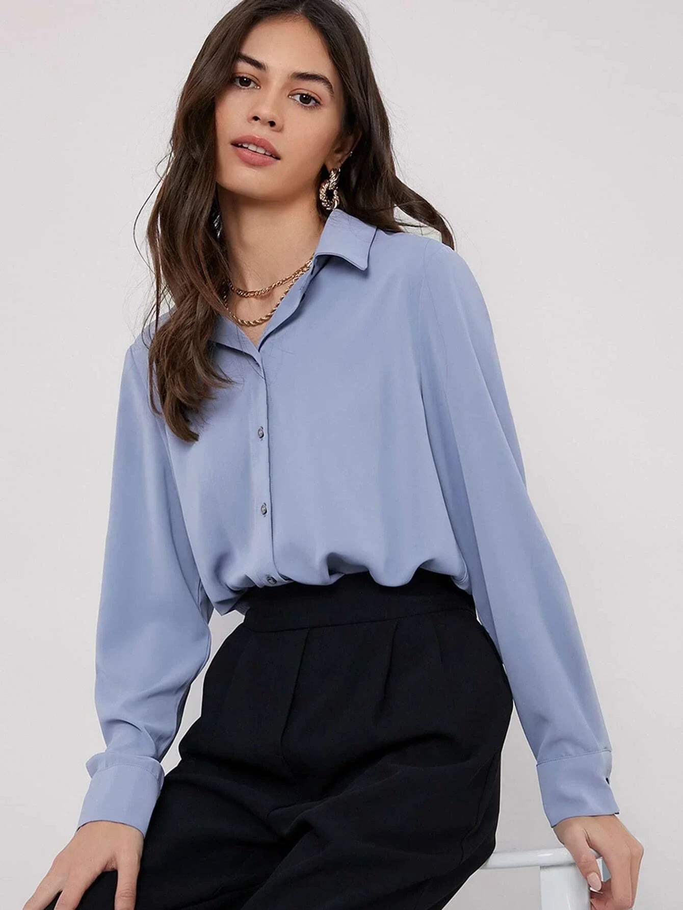 Buy SHEIN BIZwear Fold Pleated Back Solid Shirt in Pakistan
