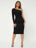 Buy Shein Sxy One Shoulder Ruched Bodycon Dress in Pakistan