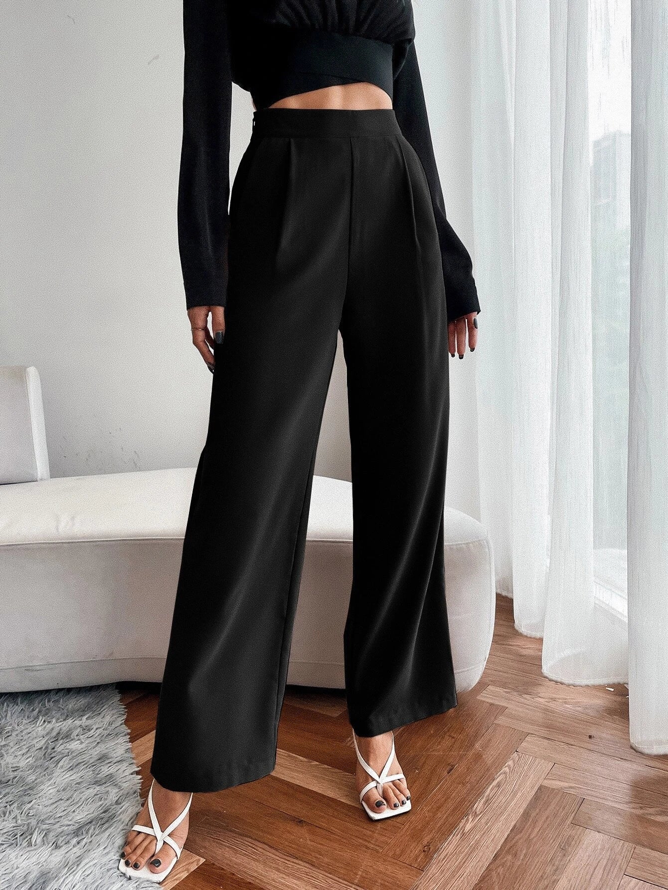 Buy Shein Unity High Waist Fold Pleated Pants in Pakistan