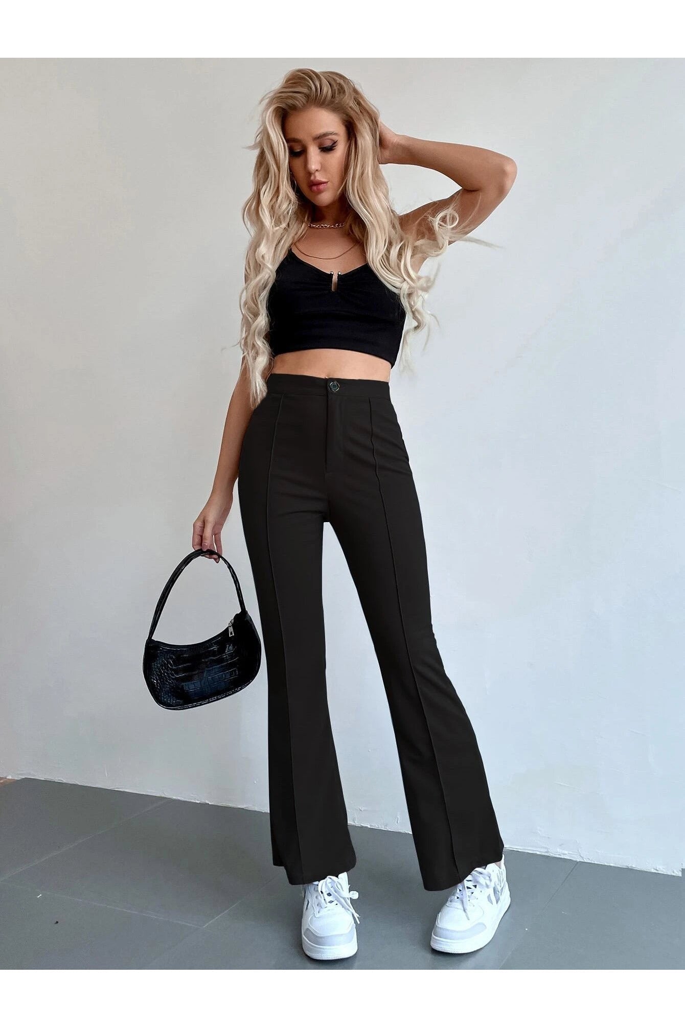 Buy Shein Seam Front High Waist Flare Leg Pants in Pakistan