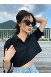 Buy Shein DAZY Solid Button Front Crop Tee in Pakistan