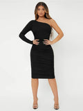 Buy Shein Sxy One Shoulder Ruched Bodycon Dress in Pakistan