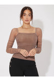 Buy SHEIN Mesh Panel Ruched Glitter Top in Pakistan