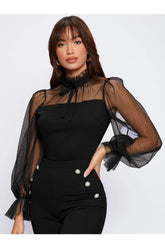 Buy SHEIN Dobby Mesh Flounce Sleeve Blouse in Pakistan