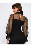 Buy SHEIN Dobby Mesh Flounce Sleeve Blouse in Pakistan