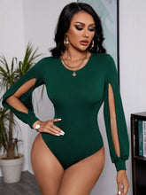 Buy SHEIN SXY Split Lantern Sleeve Ribbed Knit Slim Fit Bodysuit in Pakistan