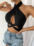 Buy Shein Twist Front Cut Out Crop Halter Top in Pakistan