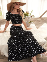 Buy SHEIN VCAY Square Neck Allover Print Shirred Puff Sleeve Crop Top & Polka Dot Print Skirt in Pakistan