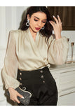 Buy Shein Fold Pleated Lantern Sleeve Satin Blouse in Pakistan