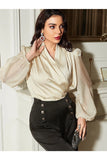 Buy Shein Fold Pleated Lantern Sleeve Satin Blouse in Pakistan
