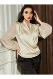 Buy Shein Fold Pleated Lantern Sleeve Satin Blouse in Pakistan
