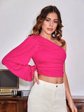 Buy Shein Bae One Shoulder Lantern Sleeve Ruched Top in Pakistan