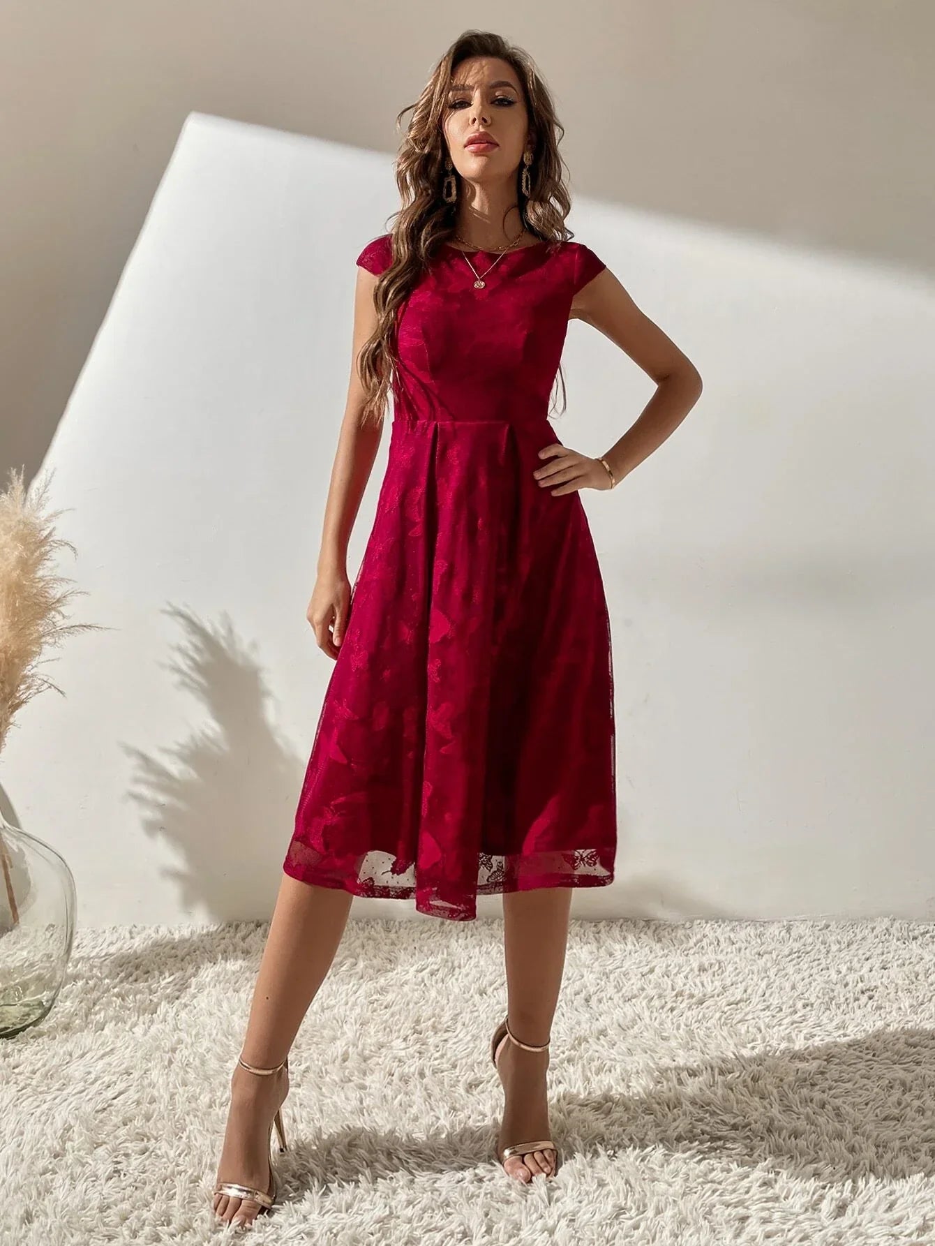 Buy Shein Fold Pleated Cap Sleeve Dress in Pakistan