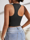 Buy Shein Asymmetrical Neck Patch Detail Racerback Crop Top in Pakistan