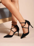 Buy Shein Minimalist Suedette Point Toe Stiletto Heeled Pumps in Pakistan