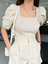 Buy Shein DAZY Square Neck Puff Sleeve Tie Back Knit Top in Pakistan