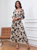 Buy Shein Modely Floral Print Lantern Sleeve Square Neck Dress in Pakistan