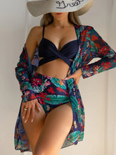 Buy SHEIN Tropical Print Bikini Set Wrap Push Up Bra Top & Hipster Bikini Bottom & Kimono 3 Piece Swimsuit in Pakistan