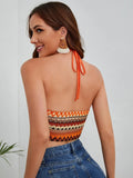 Buy SHEIN WYWH Geo Pattern Backless Crop Halter Top in Pakistan
