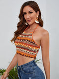 Buy SHEIN WYWH Geo Pattern Backless Crop Halter Top in Pakistan