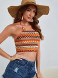 Buy SHEIN WYWH Geo Pattern Backless Crop Halter Top in Pakistan
