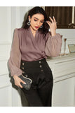 Buy Shein Fold Pleated Lantern Sleeve Satin Blouse in Pakistan