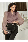 Buy Shein Fold Pleated Lantern Sleeve Satin Blouse in Pakistan