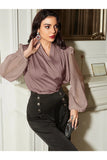 Buy Shein Fold Pleated Lantern Sleeve Satin Blouse in Pakistan