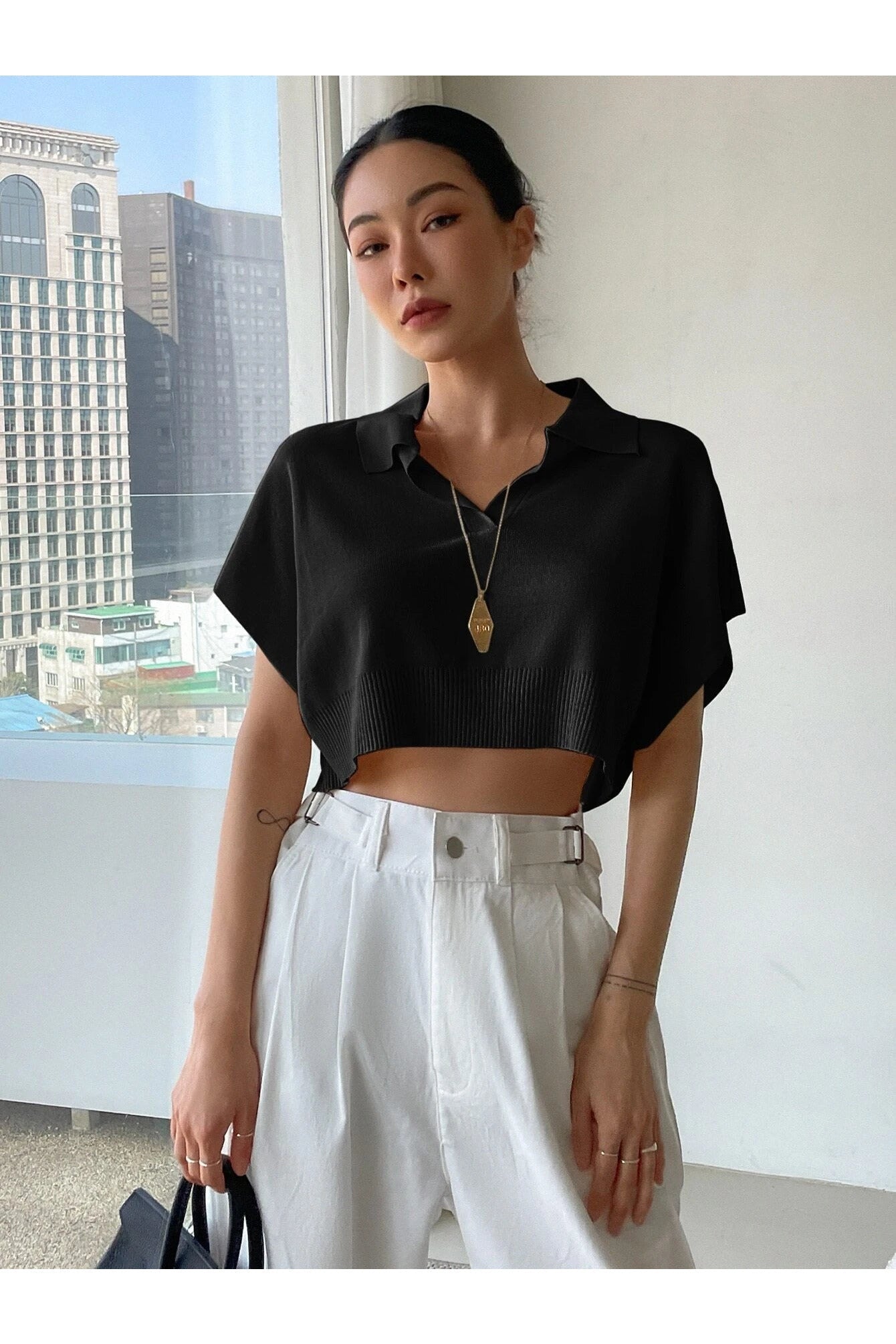 Buy SHEIN DAZY Batwing Sleeve Crop Knit Top in Pakistan